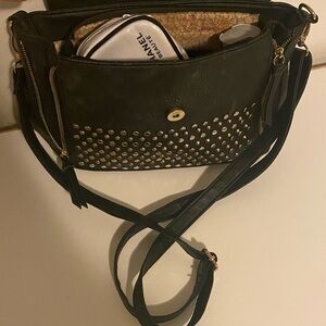 Black Faux Leather Crossbody Bag